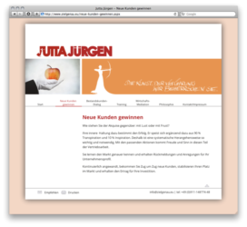<a href="http://www.zielgenau.eu" target="_blank">www.zielgenau.eu</a><br />Jutta Jürgen - Externe Vertriebsdienstleistungen<br />Gemeinschaftsproduktion mit Beate Kaspar von <a href="http://www.bitterwolf-kaspar.de" target="_blank">www.bitterwolf-kaspar.de</a> <br />Februar 2014 - Technologie: netissimoCMS responsive (51/77)