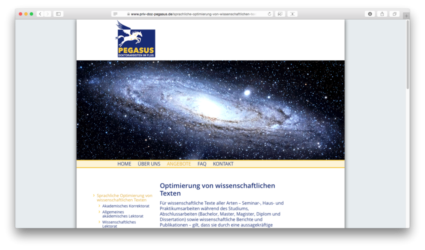 <a href="http://www.priv-doz-pegasus.de" target="_blank">www.priv-doz-pegasus.de</a><br />PEGASUS - DOKTORARBEITEN IM FLUG <br />Gemeinschaftsproduktion mit Beate Kaspar von <a href="http://www.bitterwolf-kaspar.de" target="_blank">www.bitterwolf-kaspar.de</a> <br />Mai  2017 - Technologie: netissimoCMS responsive (24/77)