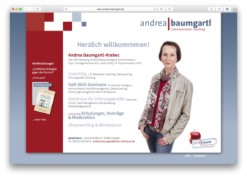 <a href='http://www.andrea-baumgartl-coaching.de' target='_blank'>www.andrea-baumgartl-coaching.de</a><br />Andrea Baumgartl - Communication. Coaching - Webvisitenkarte<br />Gemeinschaftsproduktion mit Sabine Perlinger von <a href='http://www.pool-x.de' target='_blank'>www.pool-x.de</a><br />Oktober 2015 - Technologie: HTML responsive (5/137)
