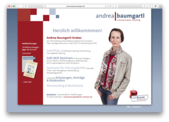 <a href='http://www.andrea-baumgartl-coaching.de' target='_blank'>www.andrea-baumgartl-coaching.de</a><br />Andrea Baumgartl - Communication. Coaching - Webvisitenkarte<br />Gemeinschaftsproduktion mit Sabine Perlinger von <a href='http://www.pool-x.de' target='_blank'>www.pool-x.de</a><br />Oktober 2015 - Technologie: HTML responsive (40/77)