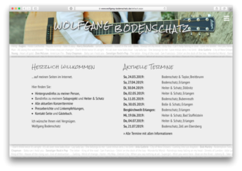<a href='http://www.wolfgang-bodenschatz.de' target='_blank'>www.wolfgang-bodenschatz.de</a><br />Wolfgang Bodenschatz, Musiker<br />März 2019 - Technologie: netissimoCMS responsive<br/>Erstversion: Mai 2005 (33/146)