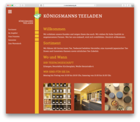 <a href="http://www.teekoenig.de" target="_blank">www.teekoenig.de</a><br />Teekönig, Königsmanns Teeladen in Erlangen<br />November 2018 - Technologie: netissimoCMS responsive<br />Redesign der ersten Version aus dem Jahre 2003 (121/138)