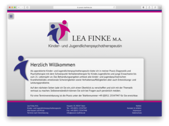 <a href="http://www.praxis-leafinke.de" target="_blank">www.praxis-leafinke.de</a><br />Kinder- und Jugendlichenpsychotherapeutin<br />März 2021 - Technologie: HTML responsive (3/19)