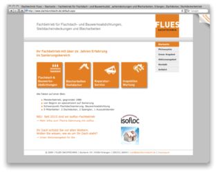 <a href="http://www.dachdurchdacht.de" target="_blank">www.dachdurchdacht.de</a>, Redesign<br />Dachtechnik Flues<br />Gemeinschaftsproduktion mit Karl Serwotka von <a href="http://www.promedia-design.de" target="_blank">www.promedia-design.de</a> <br />Juni 2006 - Technologie: netissimoCMS (76/77)