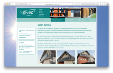 <a href='http://www.sweps.de' target='_blank'>www.sweps.de</a><br />sweps.de: Sonne
Wind
Energie
Produkte
Solarbau<br />Relaunch Mai 2017 - Technologie: netissimoCMS responsive<br /> (57/146)