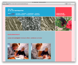 <a href="http://www.sibylle-noe.de" target="_blank">www.sibylle-noe.de</a><br />Dr. Sibylle Noé - Schülernachhilfe und wissenschaftliche Beratung<br />Gemeinschaftsproduktion mit Beate Kaspar von <a href="http://www.design-delight.de" target="_blank">www.design-delight.de</a> <br />Februar 2011 - Technologie: netissimoCMS (70/77)