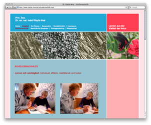 <a href="http://www.sibylle-noe.de" target="_blank">www.sibylle-noe.de</a><br />Dr. Sibylle Noé - Schülernachhilfe und wissenschaftliche Beratung<br />Gemeinschaftsproduktion mit Beate Kaspar von <a href="http://www.design-delight.de" target="_blank">www.design-delight.de</a> <br />Februar 2011 - Technologie: netissimoCMS (105/120)